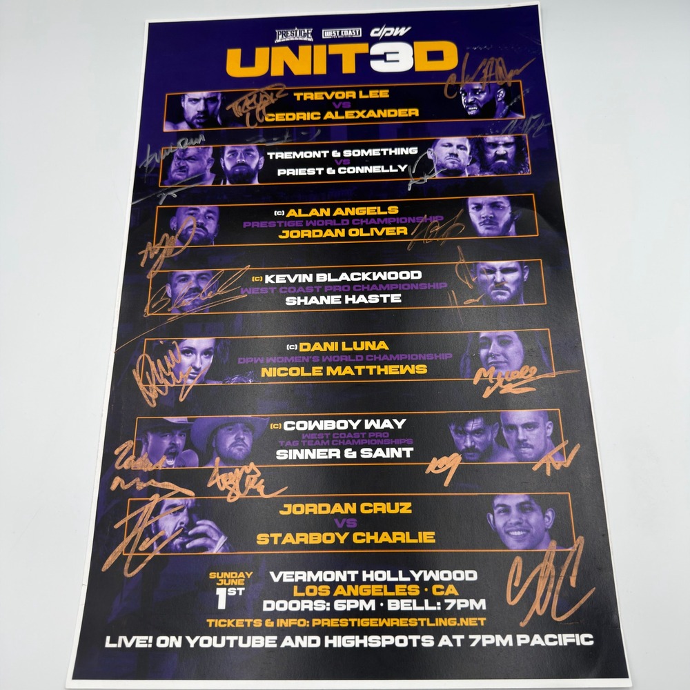 Prestige West Coast Pro DPW UNIT3D Signed Pro-Wrestling Poster WWE AEW Authentic
